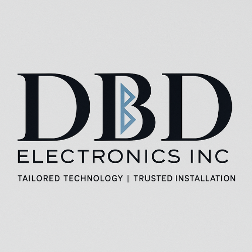 Logo of DBD Electronics Inc, featuring the company name in bold letters with a blue design element, accompanied by the tagline 'Tailored Technology | Trusted Installation'.